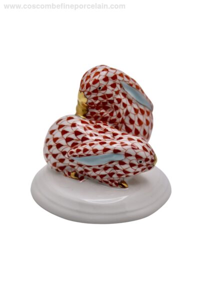Herend bunny rabbits red fishnet design with 24ct gold