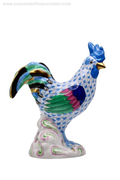 Herend Cockerel Blue - porcelain figure looking right