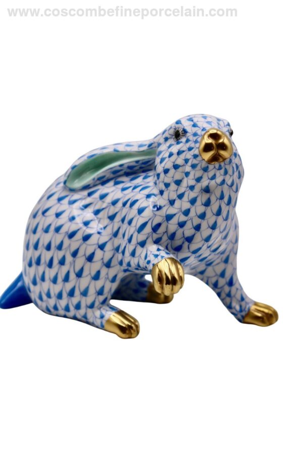 Herend Large Rabbit porcelain figurine blue fishnet 5335