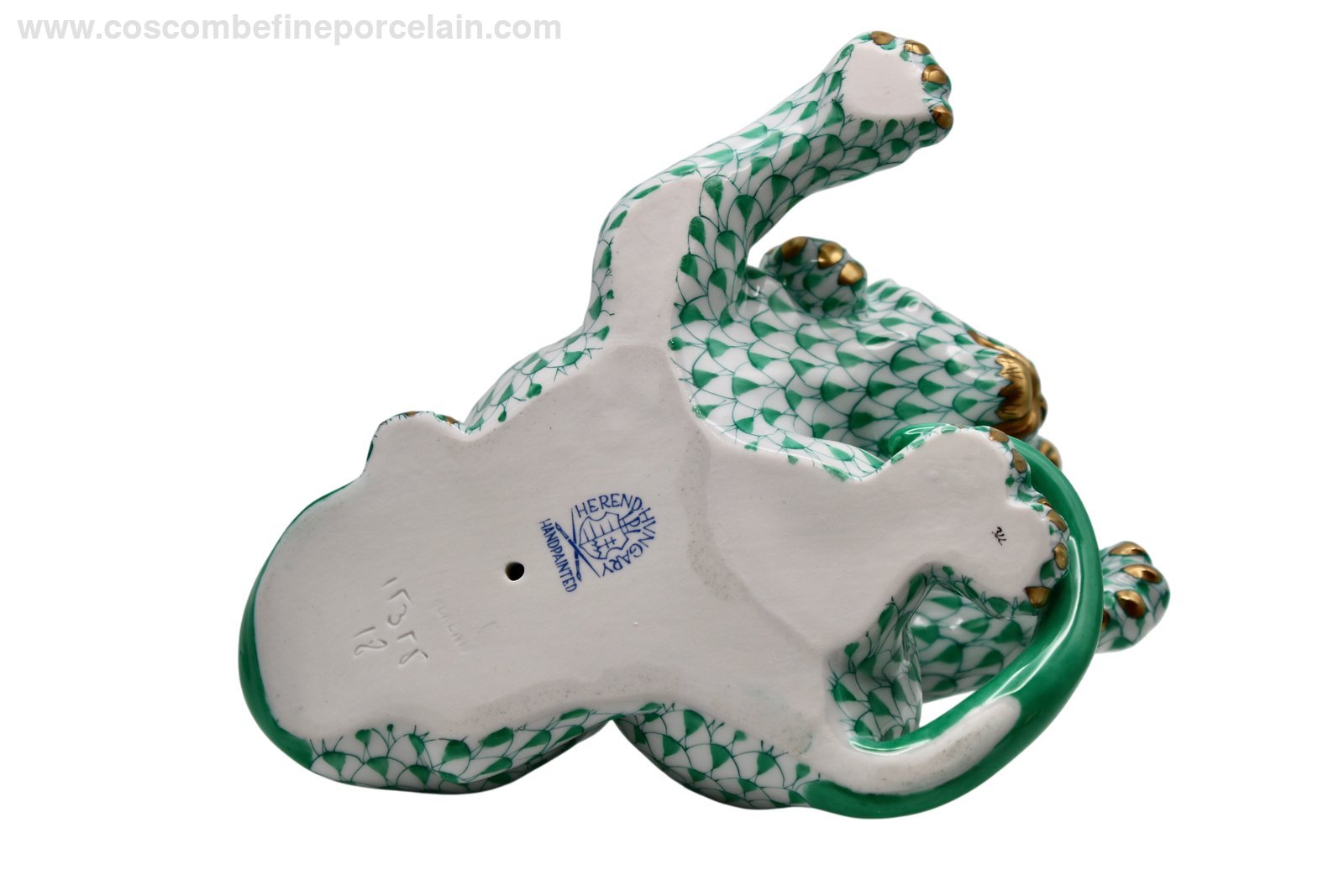 Herend Lion Cubs green fishnet porcelain figurine