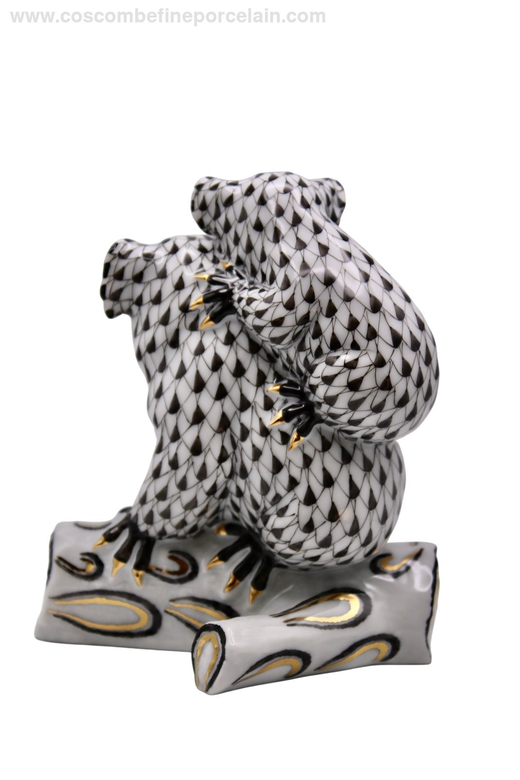 Herend Pair Koalas black fishnet porcelain figurine