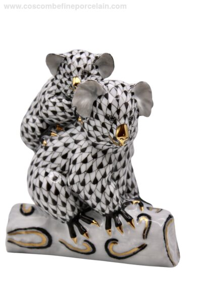 Herend Pair Koalas black fishnet porcelain figurine
