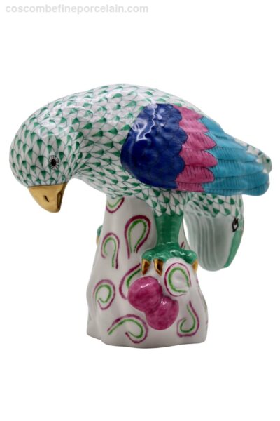 Herend Parrot hand painted green fishnet design gold accents
