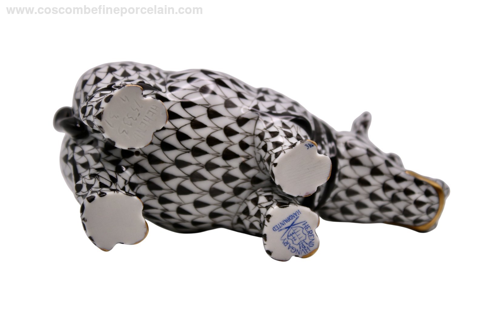 Herend Rhino black fishnet porcelain figurine