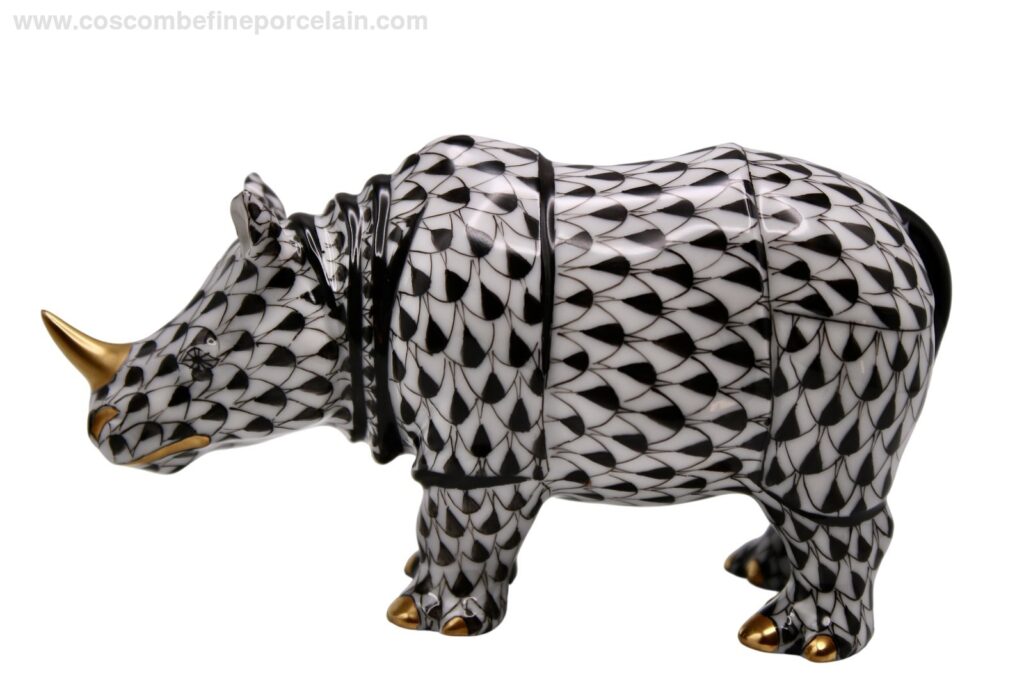 Herend Rhino black fishnet porcelain figurine