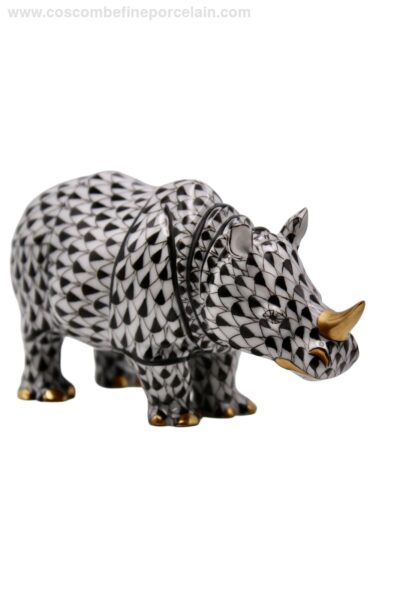 Herend Rhino black fishnet porcelain figurine