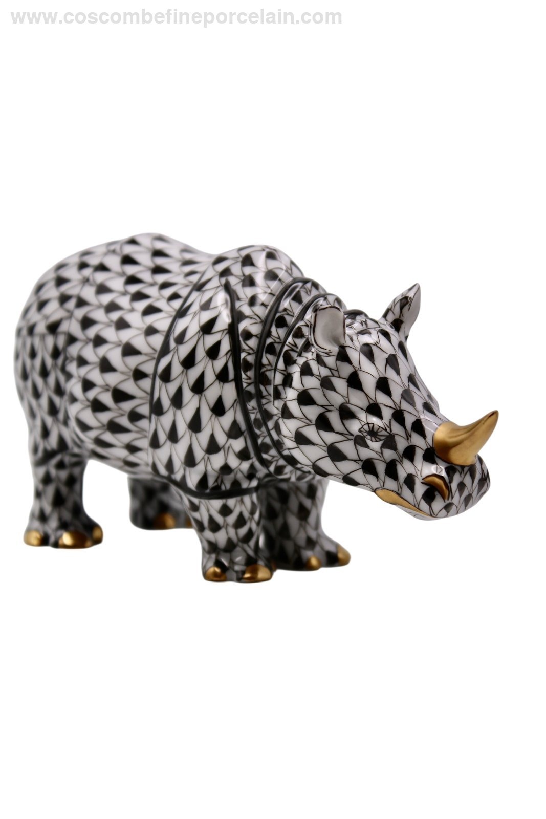 Herend Rhino black fishnet porcelain figurine