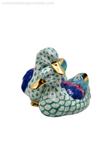 Herend ducks pair green fishnet and 24ct gold accent