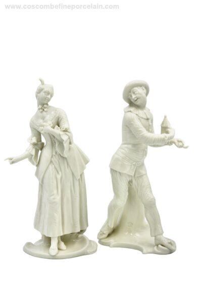 Nymphenburg Porcelain Commedia dell'Arte Pierrot with Lantern and Lucinda