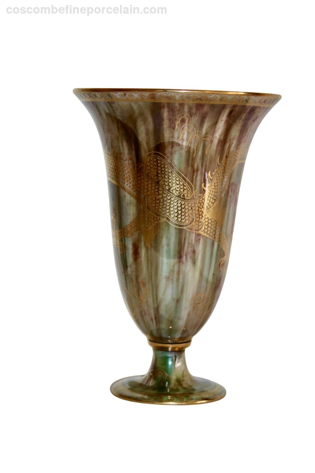 Wedgwood Green Lustre Trumpet Vase Z4831 Dragons